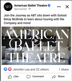 A sponsored social post informing audiences about American Ballet Theatre's mission and context