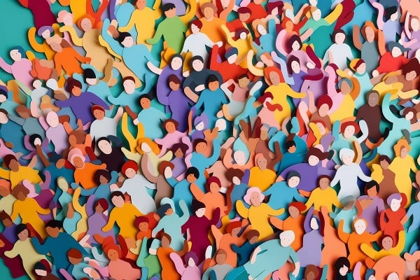 Cut out graphic people showing a range of diverse identities gathered together