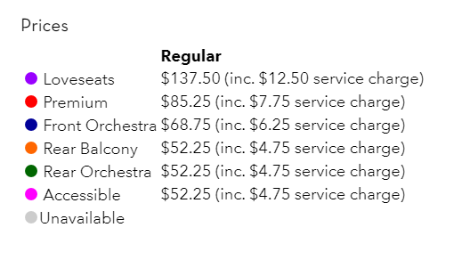 A grid showing multiple price points and concessions with itemized service charges