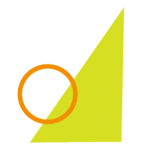 orange circle outline on chartreuse obtuse triangle