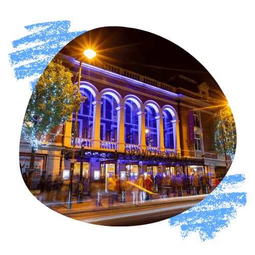 Bright blue lit archways create a warm welcome at Wolverhampton Grand