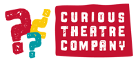 Curious Theatre Company logo, with question marks and block lettering as if it's been stamped onto the page