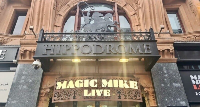 The front entrance of the Hippodrome Theatre, a traditional West End venue hosting Magic Mike Live The front entrance of the Hippodrome Theatre, a traditional West End venue hosting Magic Mike Live