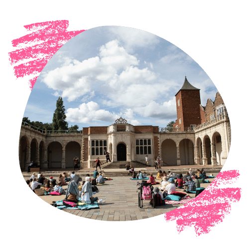 Audiences assembling in the outside courtyard at Opera Holland Park