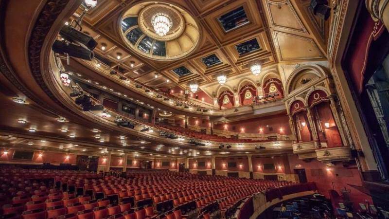 Inside of Festival Theatre in Edinburgh, looking from the stage out into the seats.
