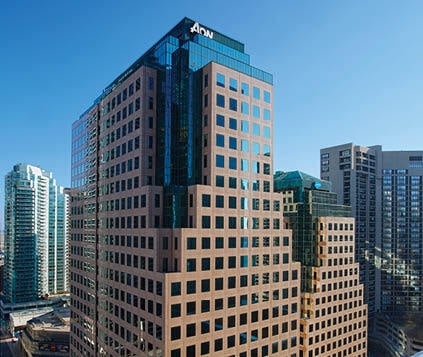 An exterior angle of WaterPark Place in Toronto, Ontario.