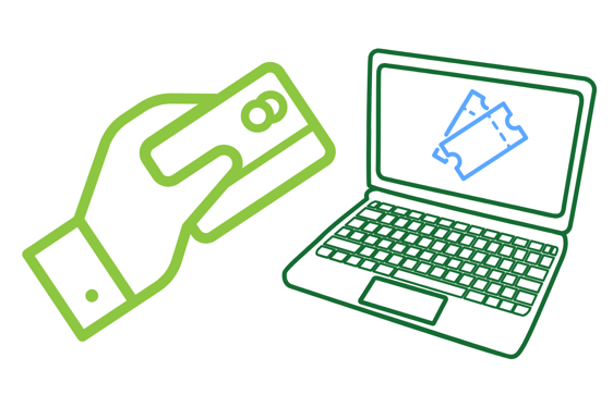 a hand with a credit card buying tickets on a laptop with 3dsecure