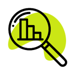an icon of a magnifying glass over a graph