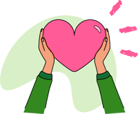 two hands holding a pink heart to represent donations