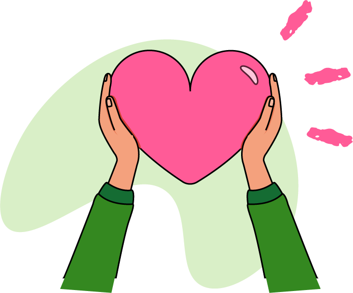 two hands holding a pink heart to represent donations