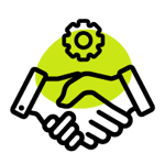 an icon of two hands shaking with a gear floating over it to represent partner integrations