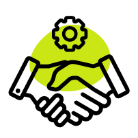 an icon of two hands shaking with a gear floating over it to represent partner integrations
