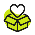an icon of a heart in a box to represent fundraising and donations
