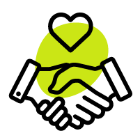 an icon of two people shaking hands with a heart floating over