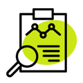 an icon of a report with a magnifying glass over it