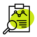 an icon of a report with a magnifying glass over it