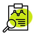 an icon of a report with a magnifying glass over it
