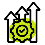 an icon of some arrows trending upward behind a gear and checkmark to symbolize upgrades