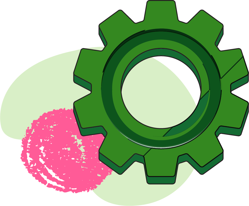 an illustration of a gear to symbolize web development and integrations
