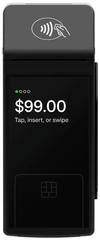adyen castles s1F2 payment terminal with $99 on the screen and the option to tap, pay, or swipe