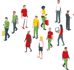 Graphic representations of a varied group of people
