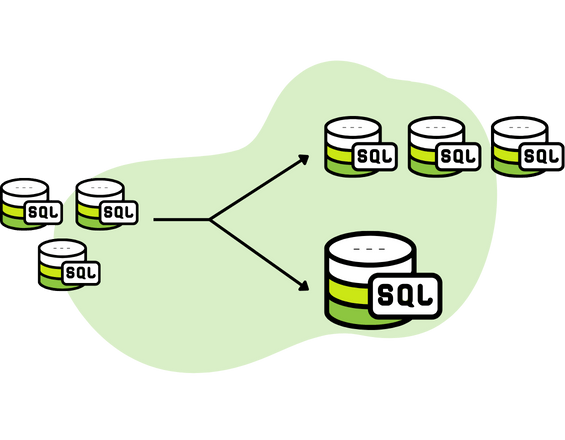 A graphic illustrating the idea of 'elastic pools', which allow us to scale up capacity for single or groups of clients in response to live demand.