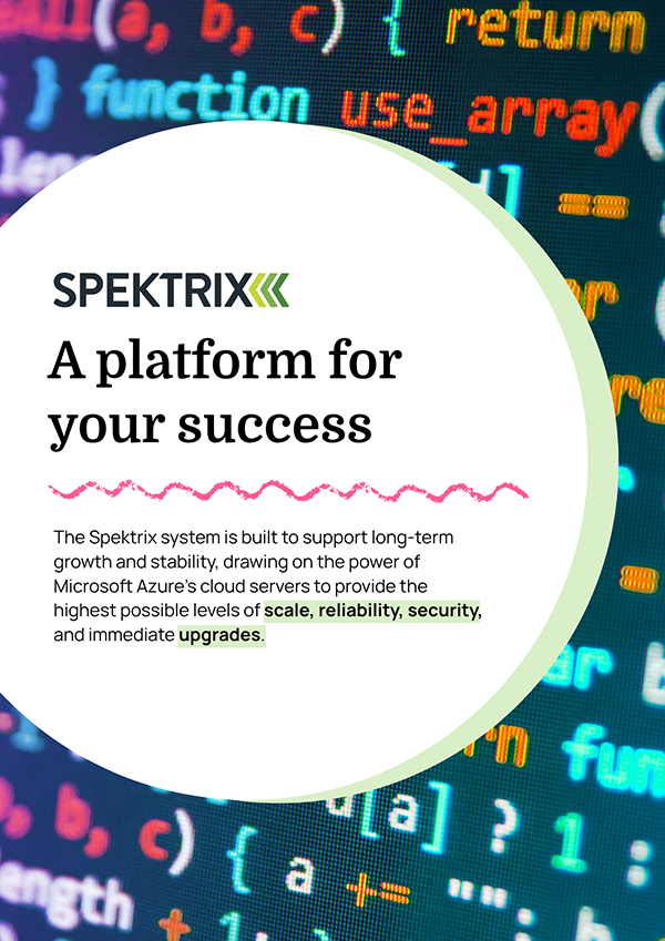 Cover of a booklet titled A Platform For Your Success, with a background of code symbols