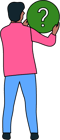 Illustrated figure holding a question mark sign