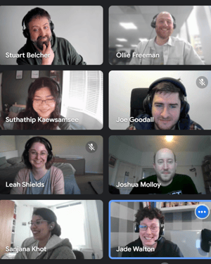 Members of the Spektrix Engineering team who worked on the Ticket Subscriptions Feature on a video call together. 