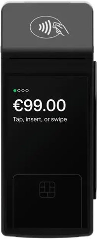 adyen castles S1F2 payment terminal with 99 euros and the option to tap, insert, or swipe
