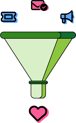an illustration of a donor funnel showing all the elements that lead to a donation