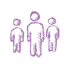 purple drawing of three people standing in a group
