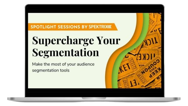 a laptop featuring the title slide for our supercharge your segmentation webinar