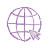 purple sketch of a globe with a cursor laid over it