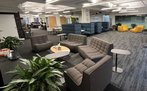 A large area with couches in the Spektrix New York office.