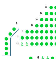 Screenshot of a small area of a seating plan, including two spaces locked for wheelchair users