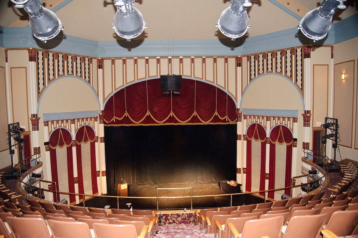 Ghost lit stage at Grand Opera House in Dubuque, Iowa