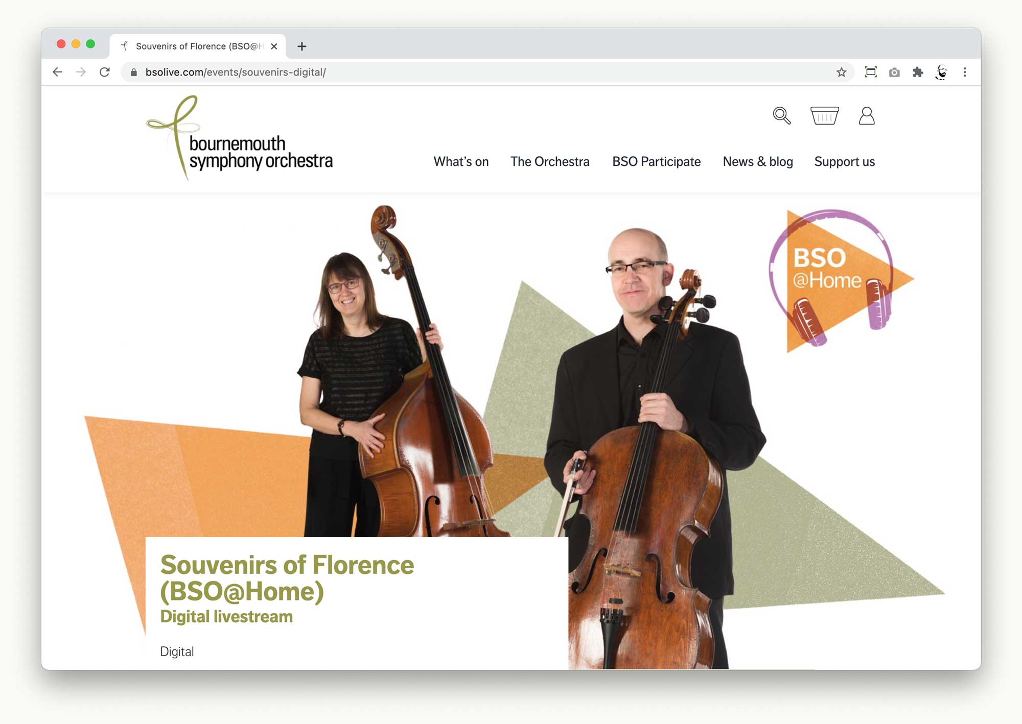 Bournemouth Symphony Orchestra's website, offering digital livestream events