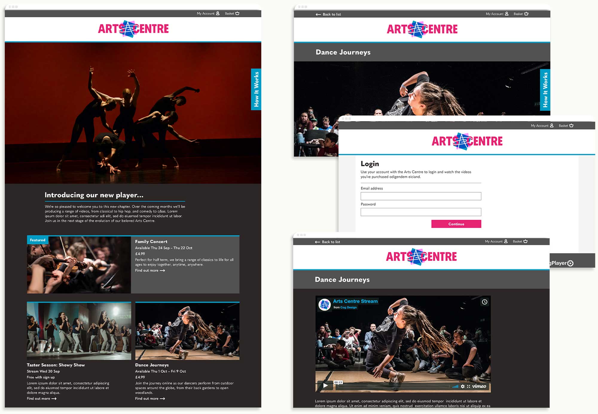 Battersea Arts Centre website, showing a range of online events that work on tablet and mobile