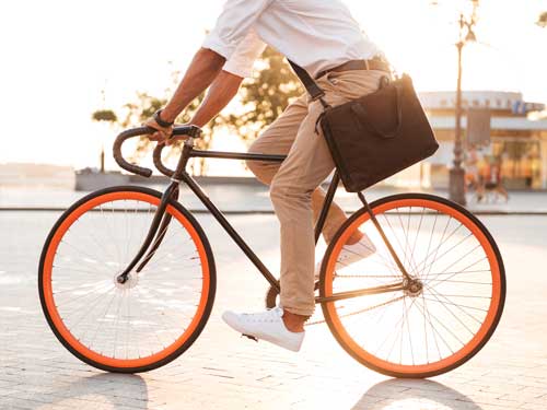 A person riding a bicycle.