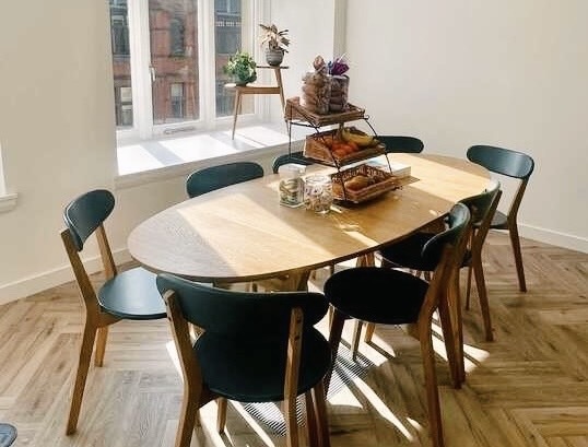 A table and chairs in the Spektrix Manchester office.