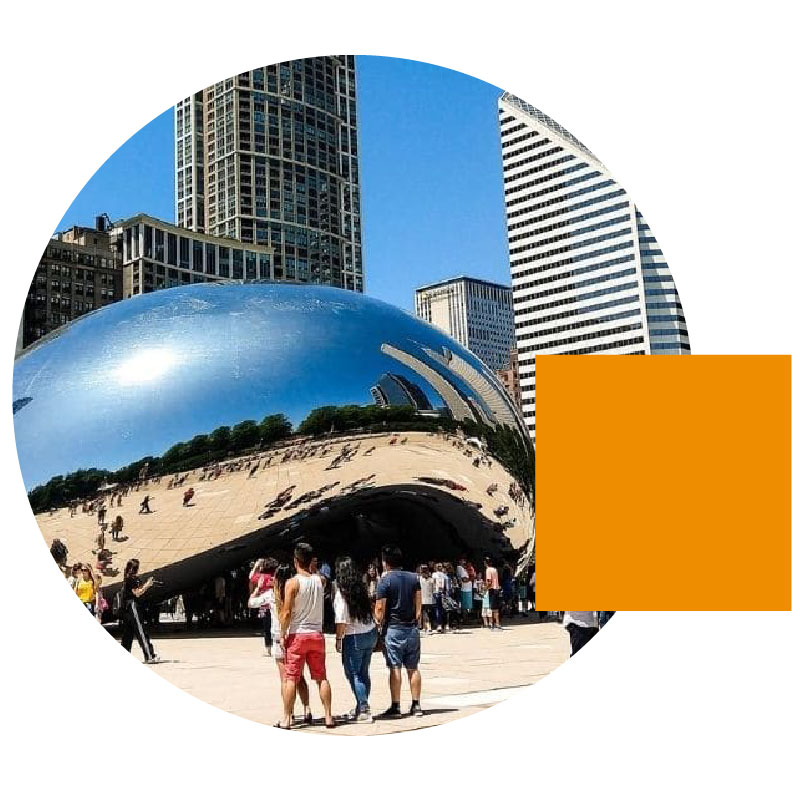 Cloud Gate orb sculpture at AT&T Plaza at Millennium Park 