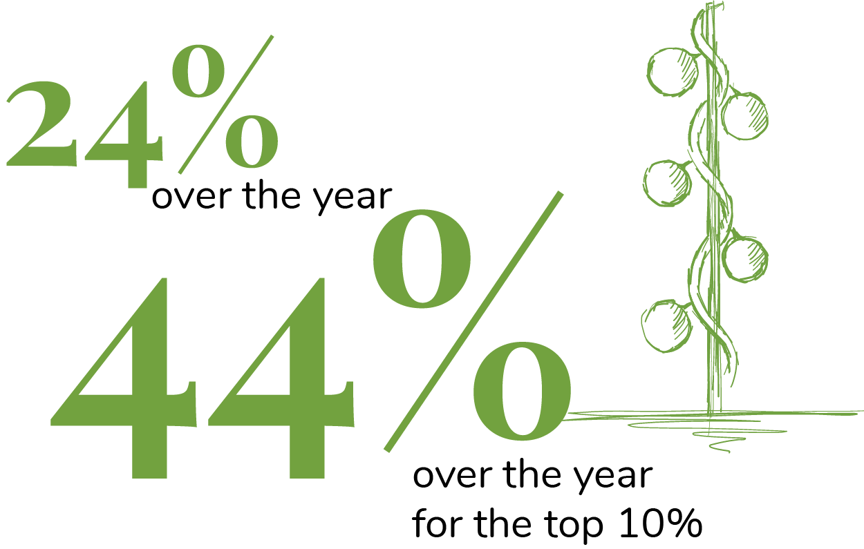 24% over the year, 44% over the year for the top 10%