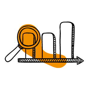 bar graph with magnifying glass