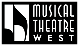 Logo of Musical Theatre West in California, with the venue name in white on a black background, beside a musical note