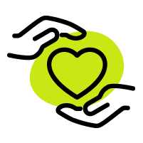an icon of two hands around a heart to represent donations
