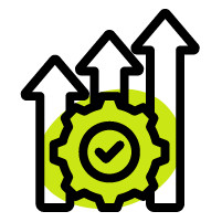 an icon of some arrows trending upward behind a gear and checkmark to symbolize upgrades