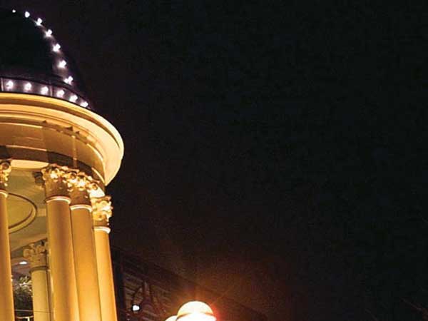 Bradford Theatres Alhambra lit up at night