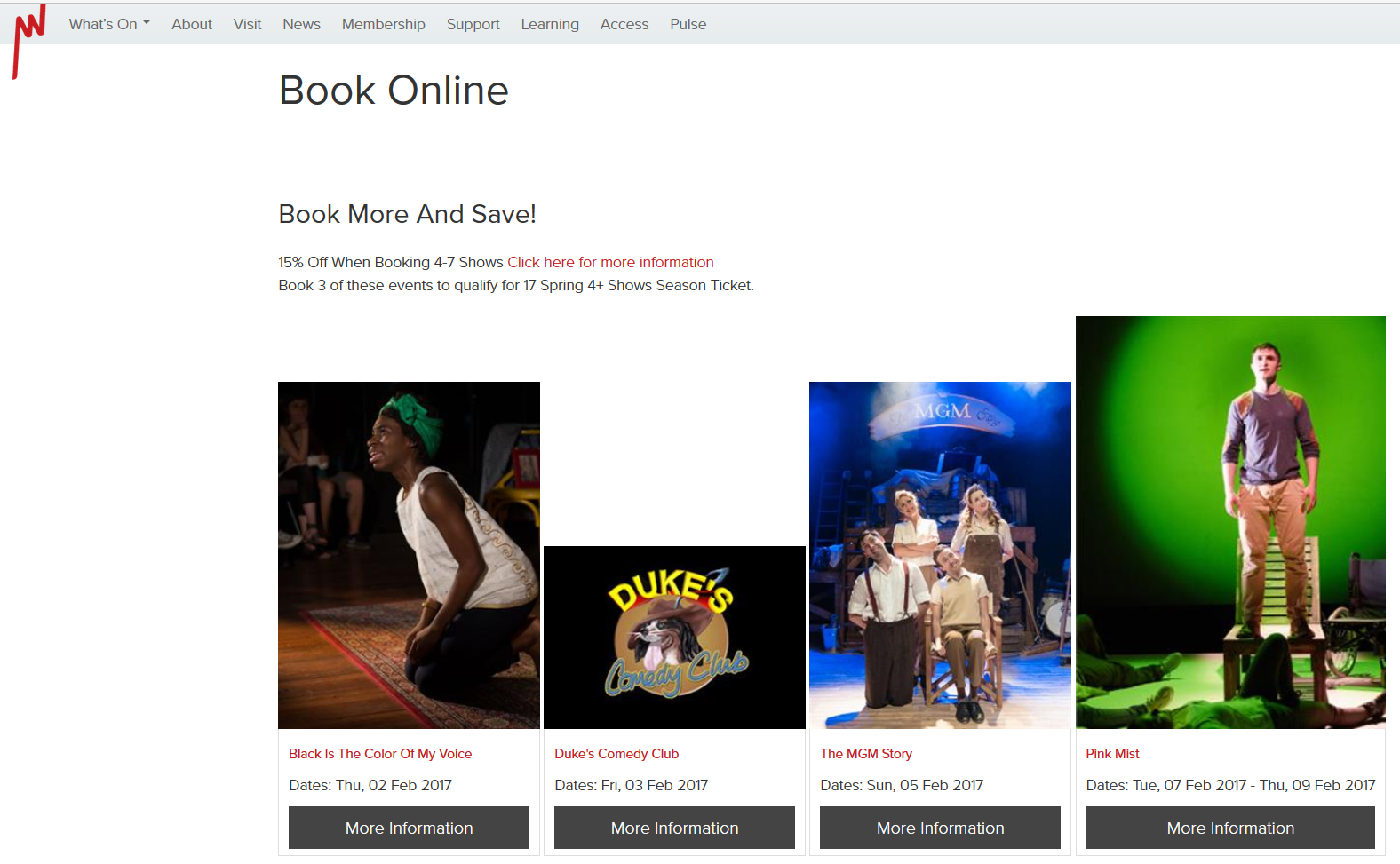 The New Wolsey's website page, with visual imagery to show the shows included in its multibuy offer