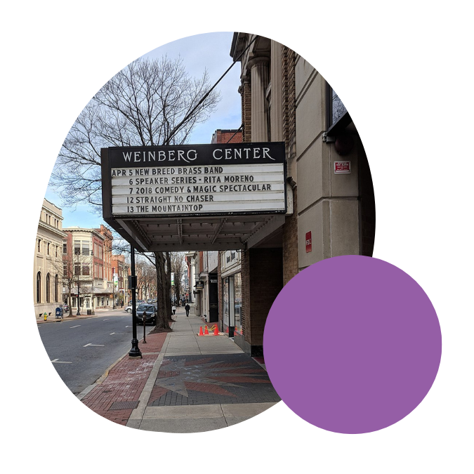 A shot of the exterior sign of the Weinberg Center